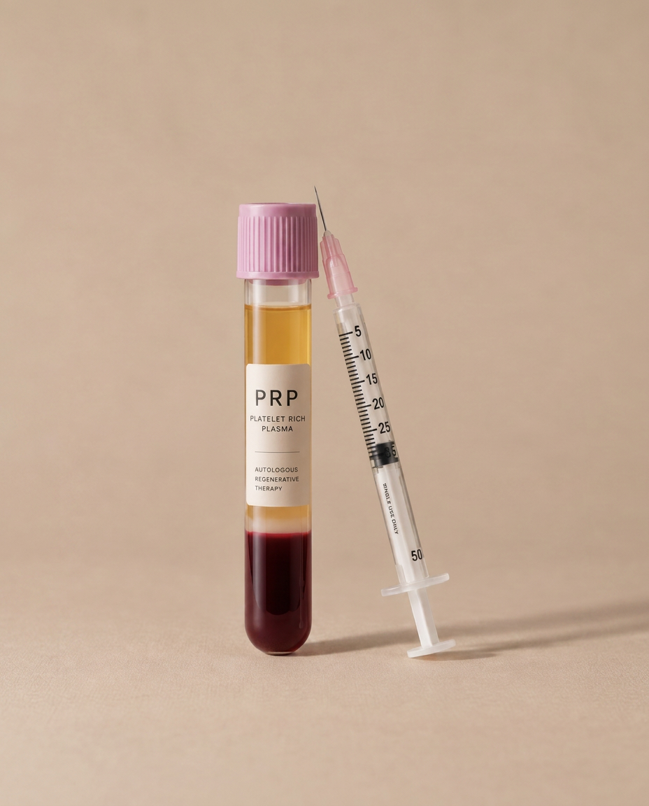 PRP vial and syringe used for hair loss treatment